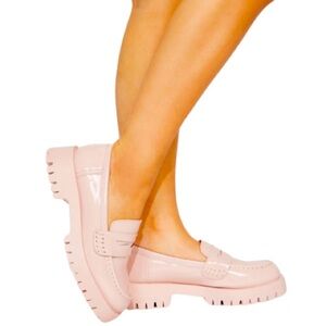 New Penny Platform Loafers Lug Sole Slip-on Patent Blush